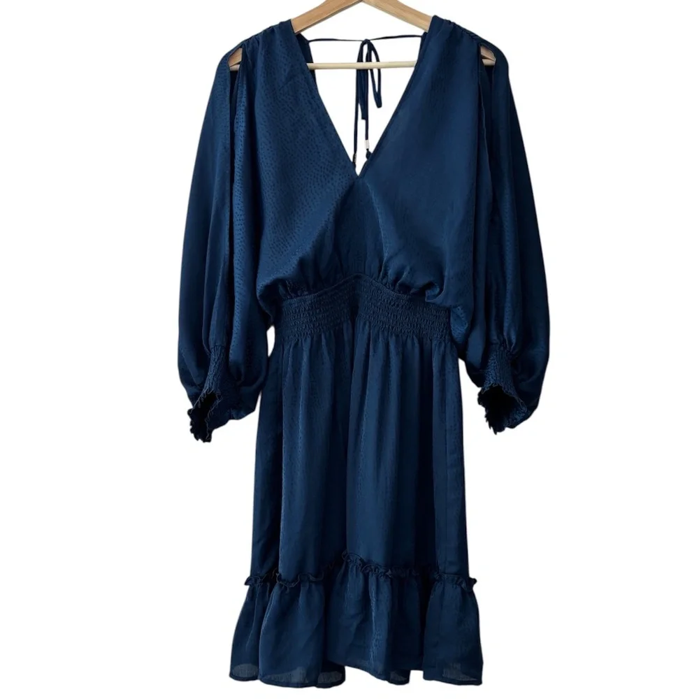lovestitch Becca Split Sleeve Bohemian Mini Dress - Navy Blue Size M - Picture 3 of 11